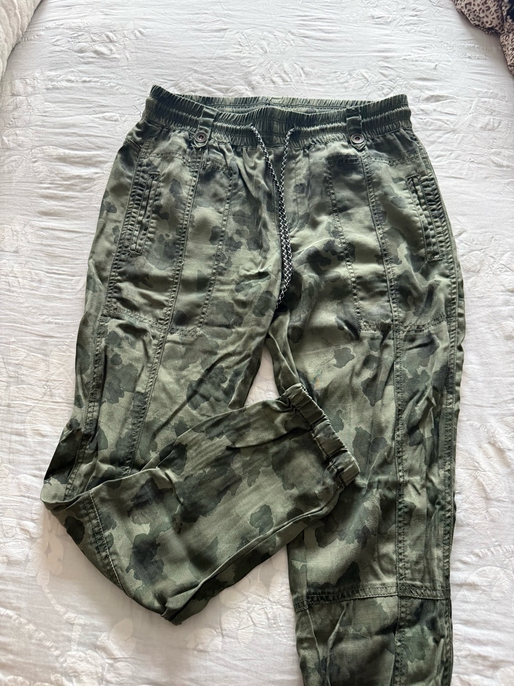 Anthropologie Olive Green Camo Track Joggers - Picture 2 of 4
